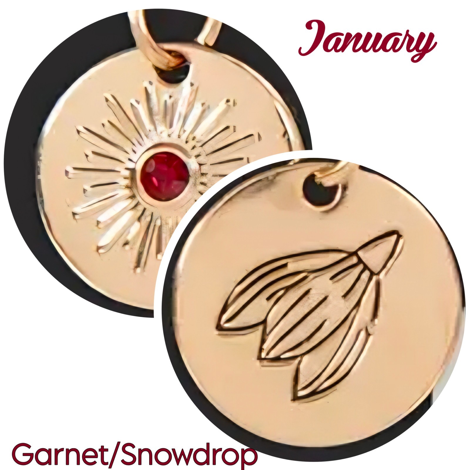 Reversible Birth Flower & Birthstone Necklace, Disc Pendant, Birthday Charm,