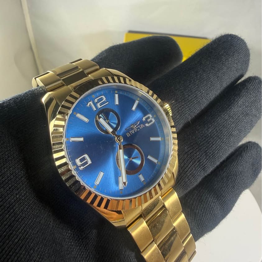 Invicta Gold-Tone Watch with Blue Dial