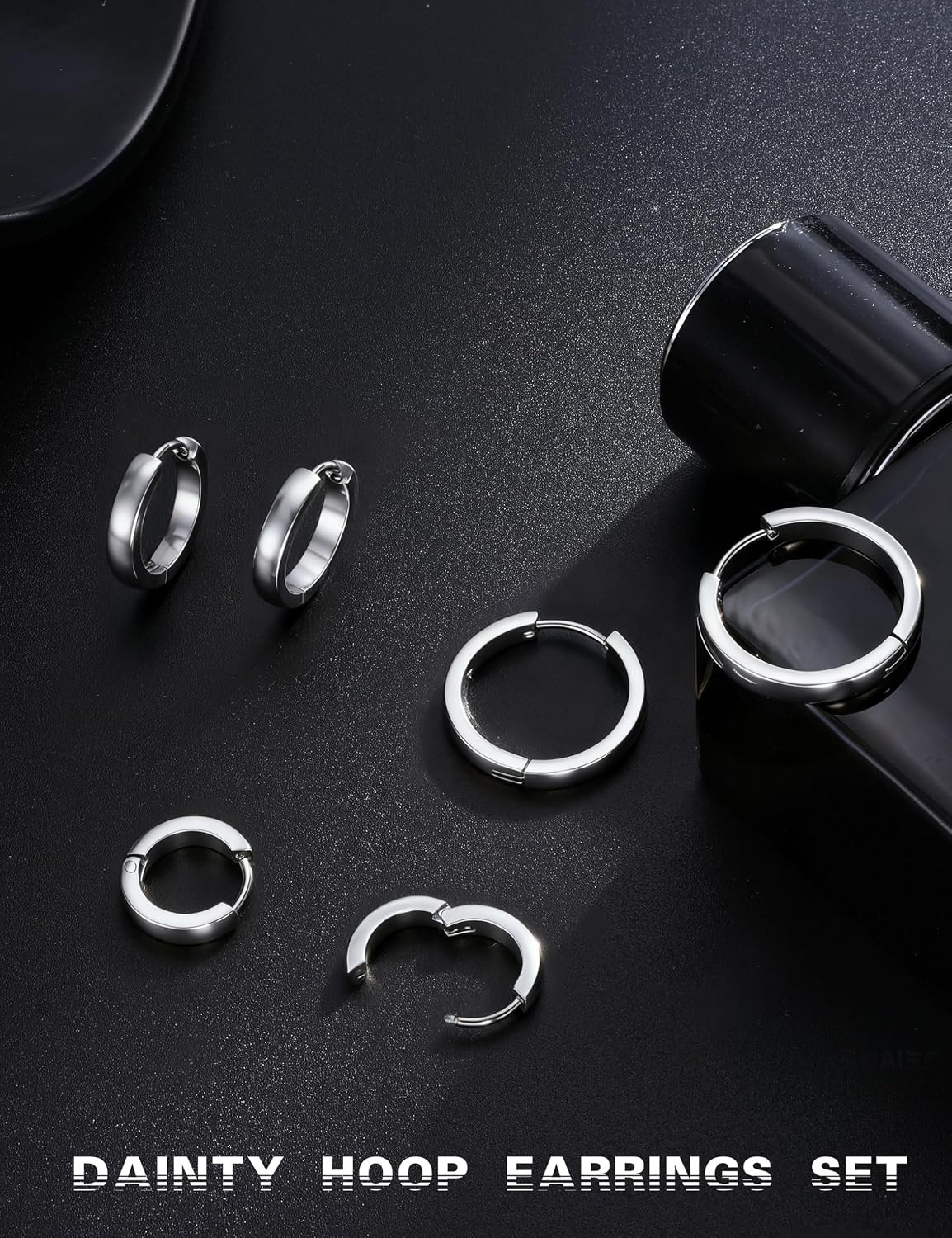 3Pairs Stainless Steel Mens Womens Hoop Earrings Huggie Ear Piercings Hypoallerg