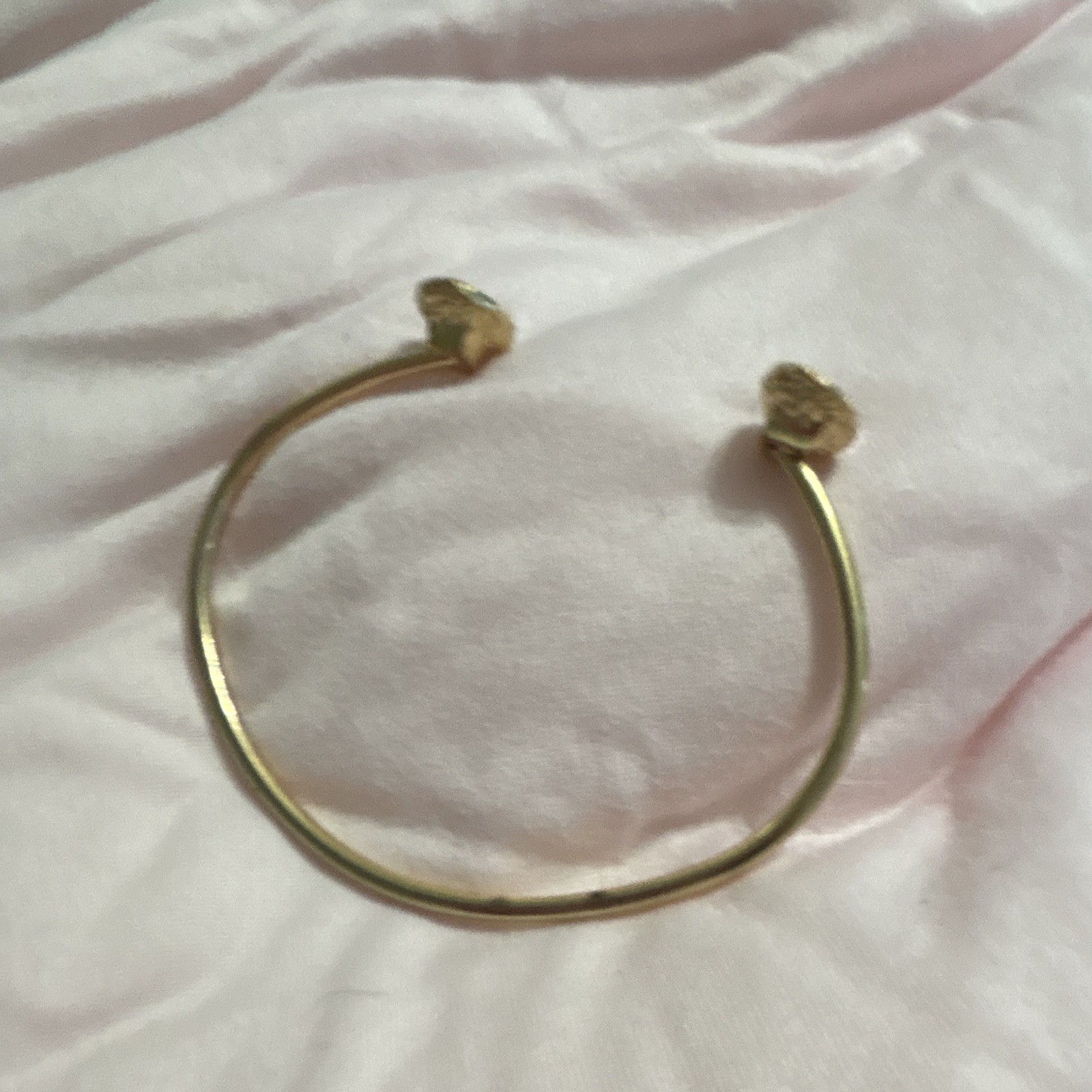 Gold Tone Metal Open Cuff Bracelet Pink Oval Crystal Ends, Bezel Set (2)