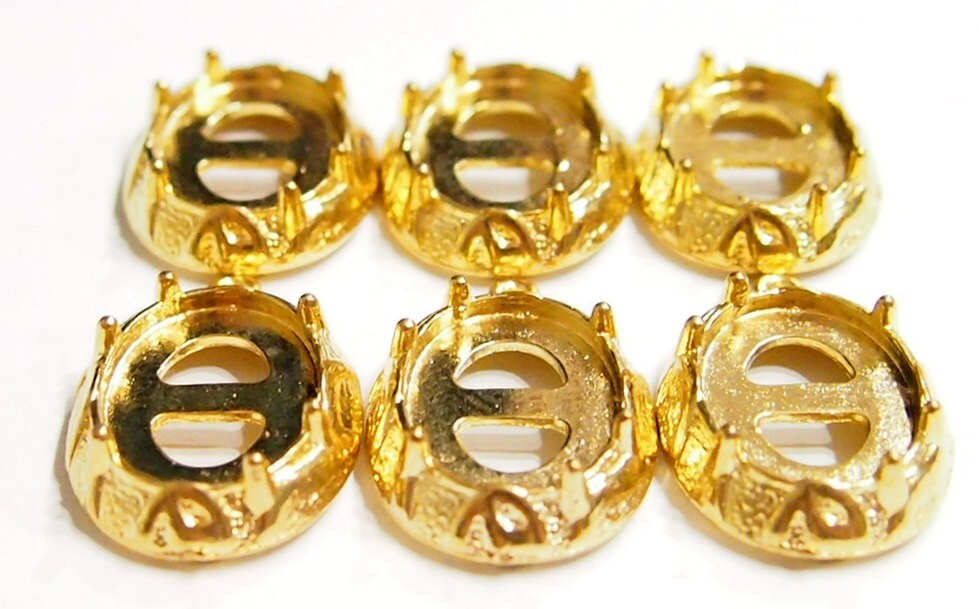 10 of 18x13mm Victorian Shiny Gold Plated 6-Prong Pendant/Charm Settings 27x18mm