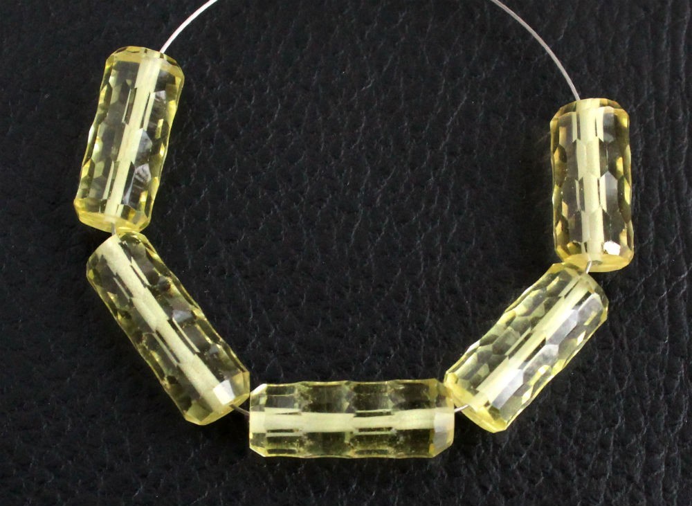 AAA Natural Lemon Quartz Faceted Tube Log Gemstone Beads