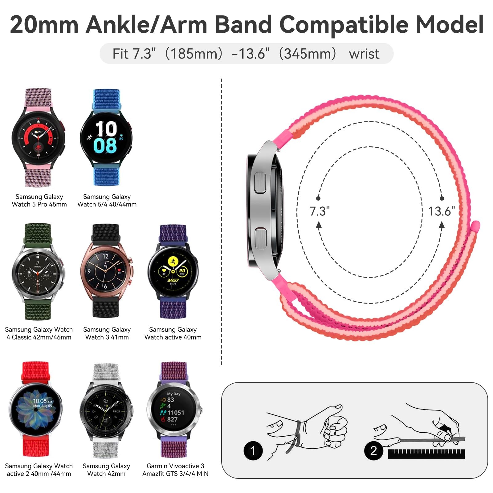 20mm Sport Ankle/Arm Band 175mm-345mm (6.88-13.58 inches), Garnet color