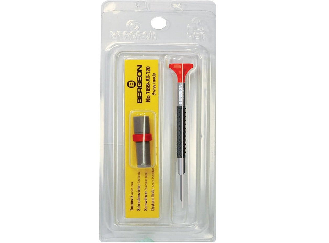 Bergeon 6899-AT-120 Ergonomic Watchmaker Screwdriver, 1.20mm, Red, Spare Blades