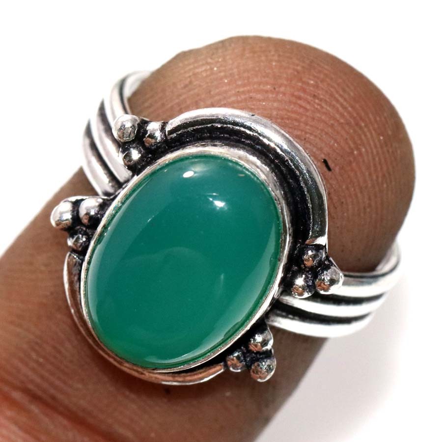 Green Onyx 925 Silver Plated Ring US 8.5 Office Party Gift Most Beautiful JW