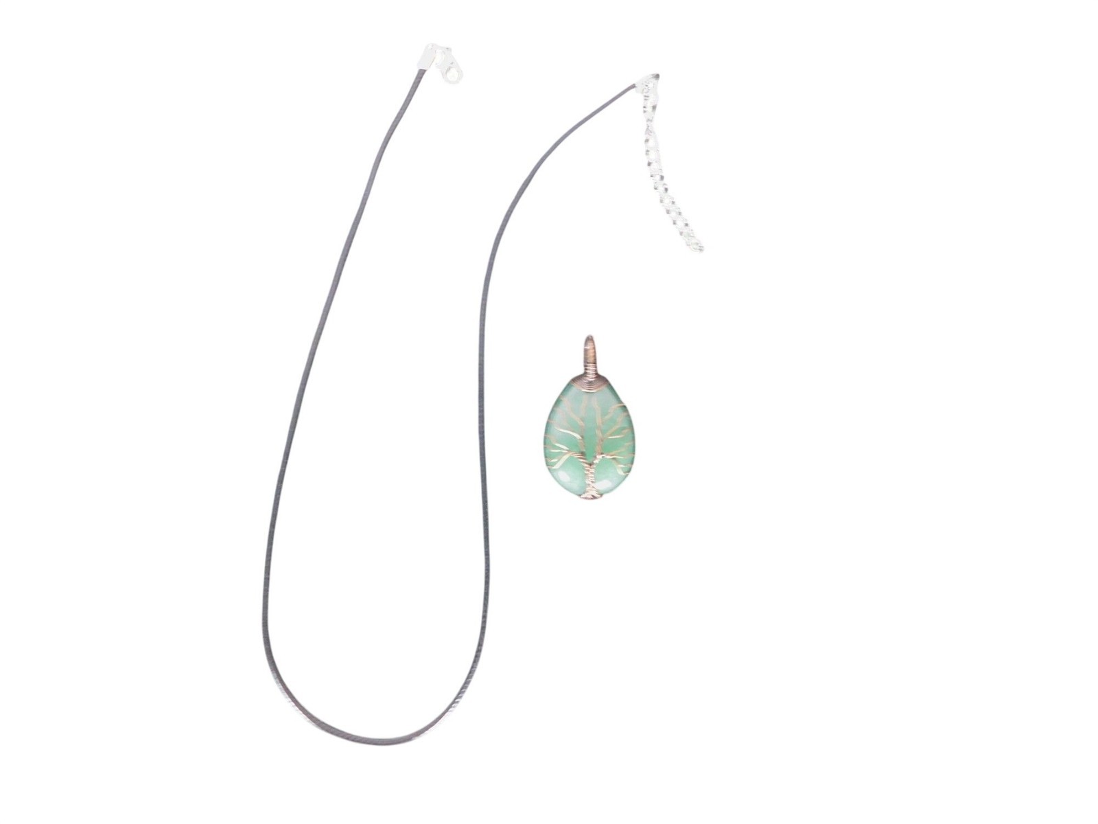Green Aventurine Tree of Life Pendant Necklace Wire Wrapped Crystal Teardrop