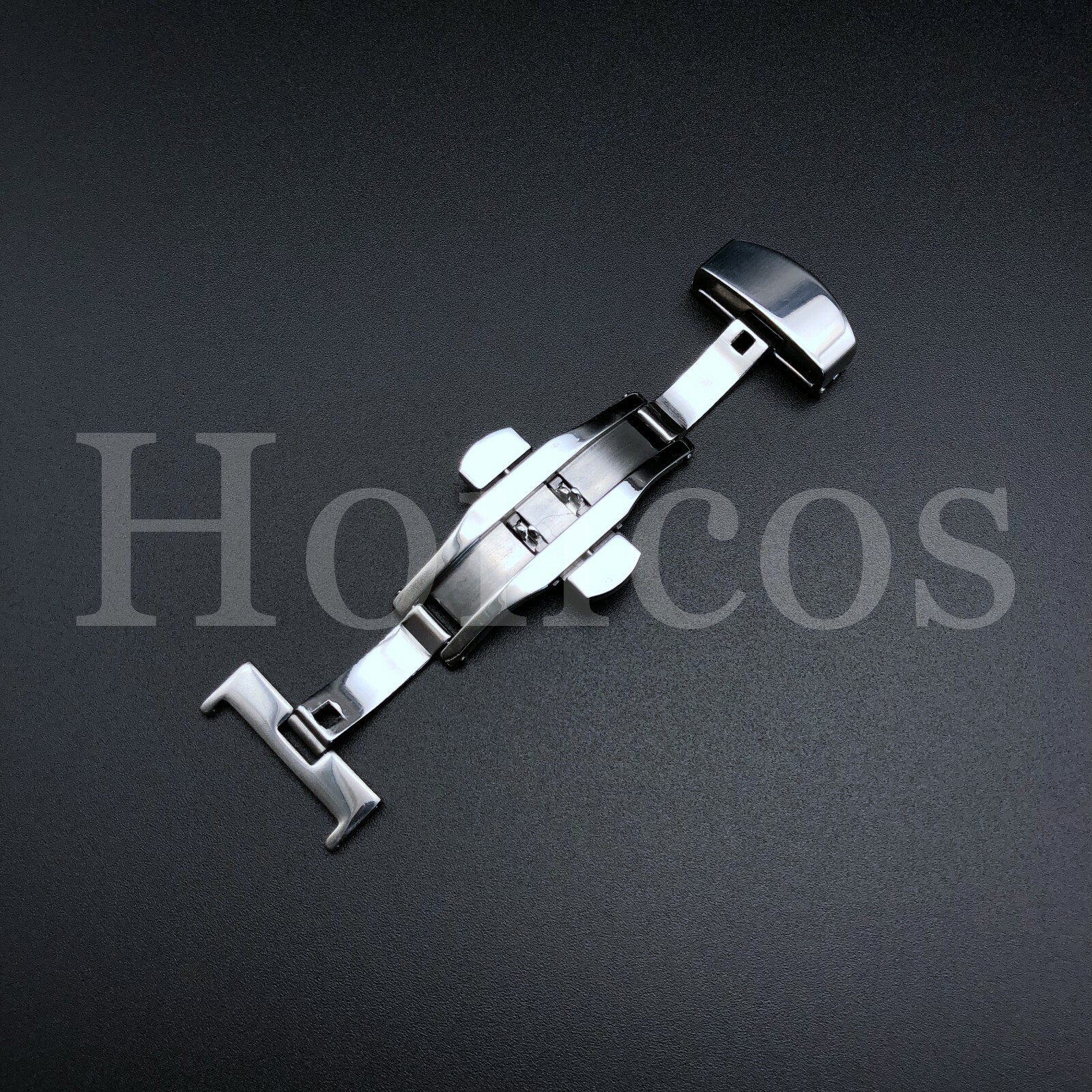20MM BUTTERFLY LEATHER WATCH BAND DEPLOYMENT BUCKLE CLASP PUSH BUTTON SILVER