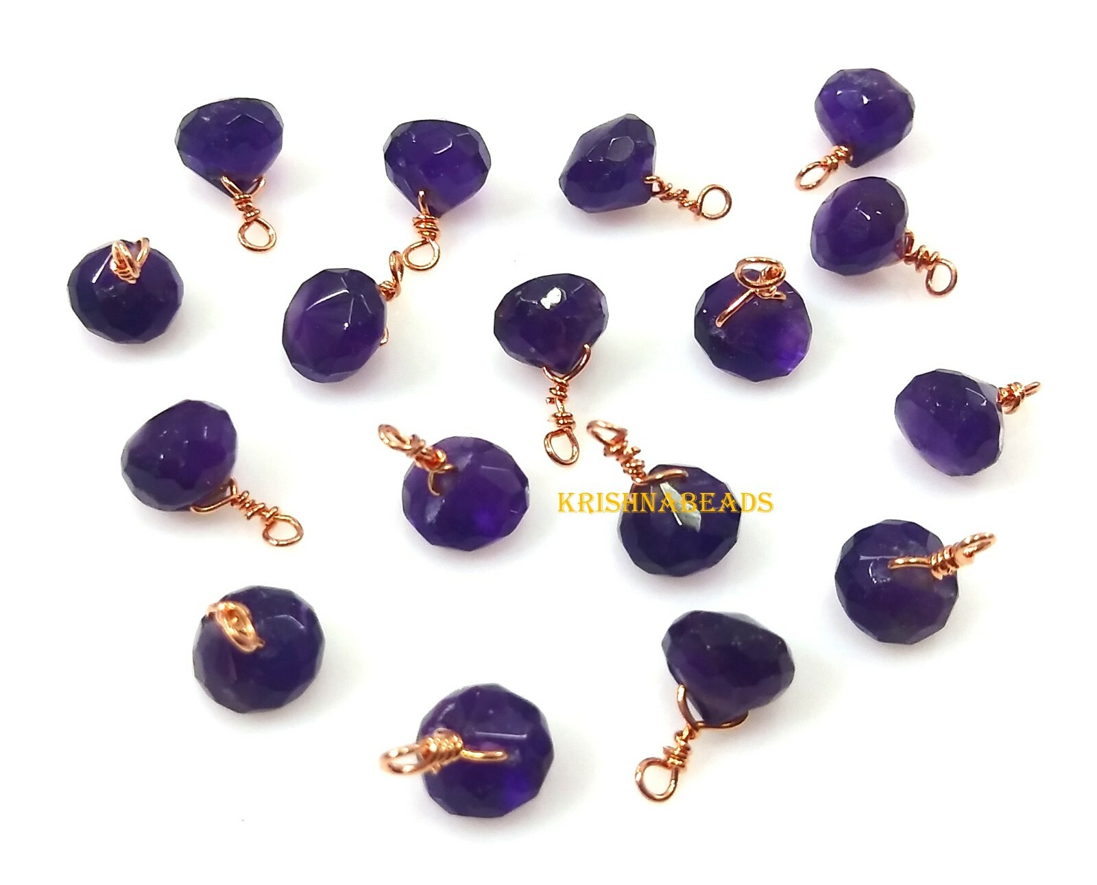 Natural Amethyst Onion Shape 5.5-6mm Beads Rose Gold Plated Wire Wrapped 25Pecs