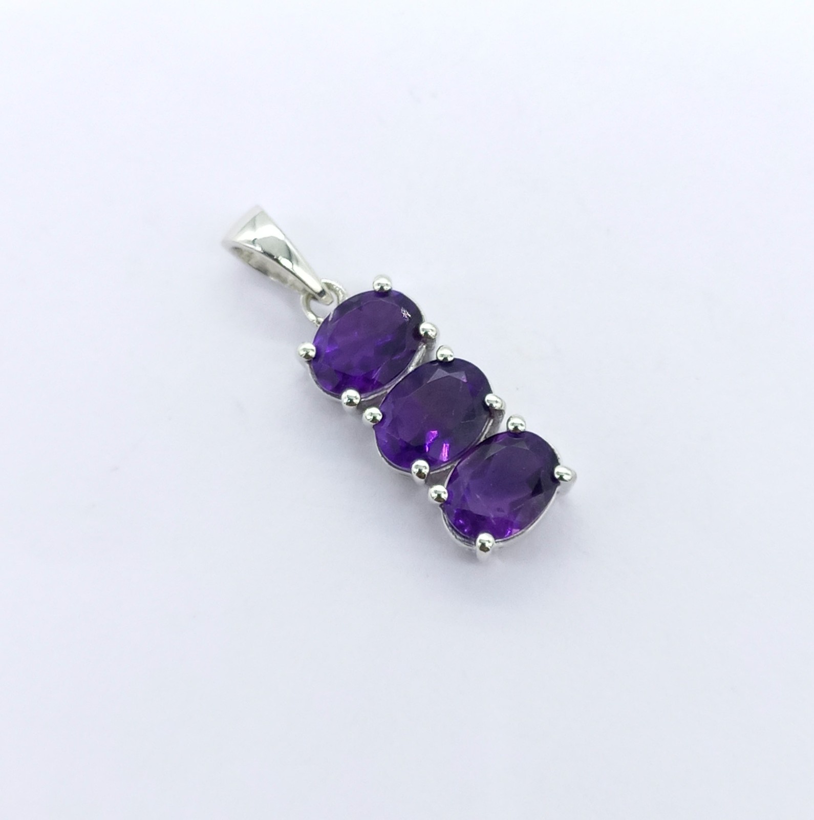 Three Purple Amethyst Stone Pendant 925 Sterling Silver Jewelry