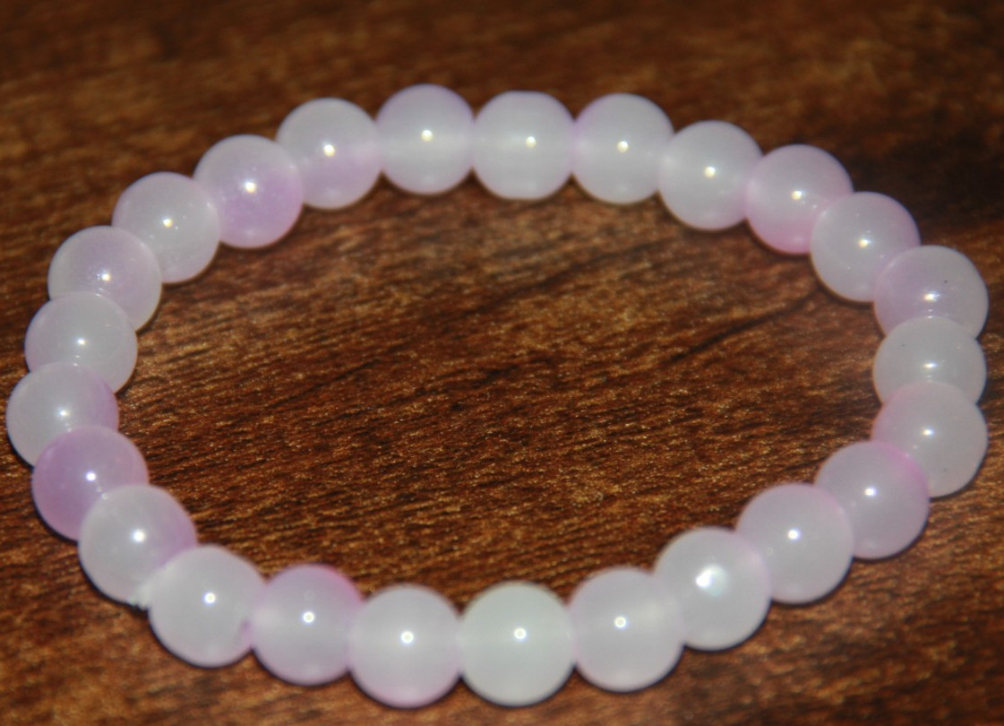 Hazy Light Pink Tint Splotch Round Glass Bead Stretch Bracelet Fashion Jewelry