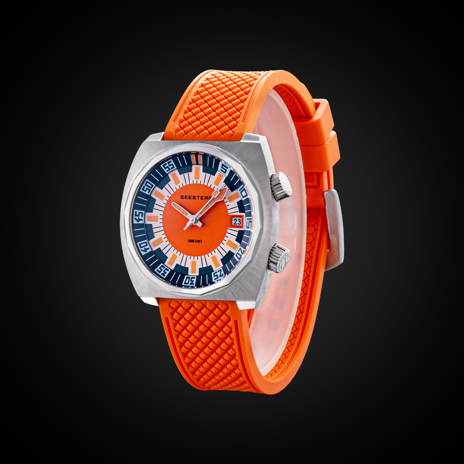 Seestern S471.01.O 38MM LUME Internal Bezel 100m DIVER’S Mens Sport Watch ORANGE