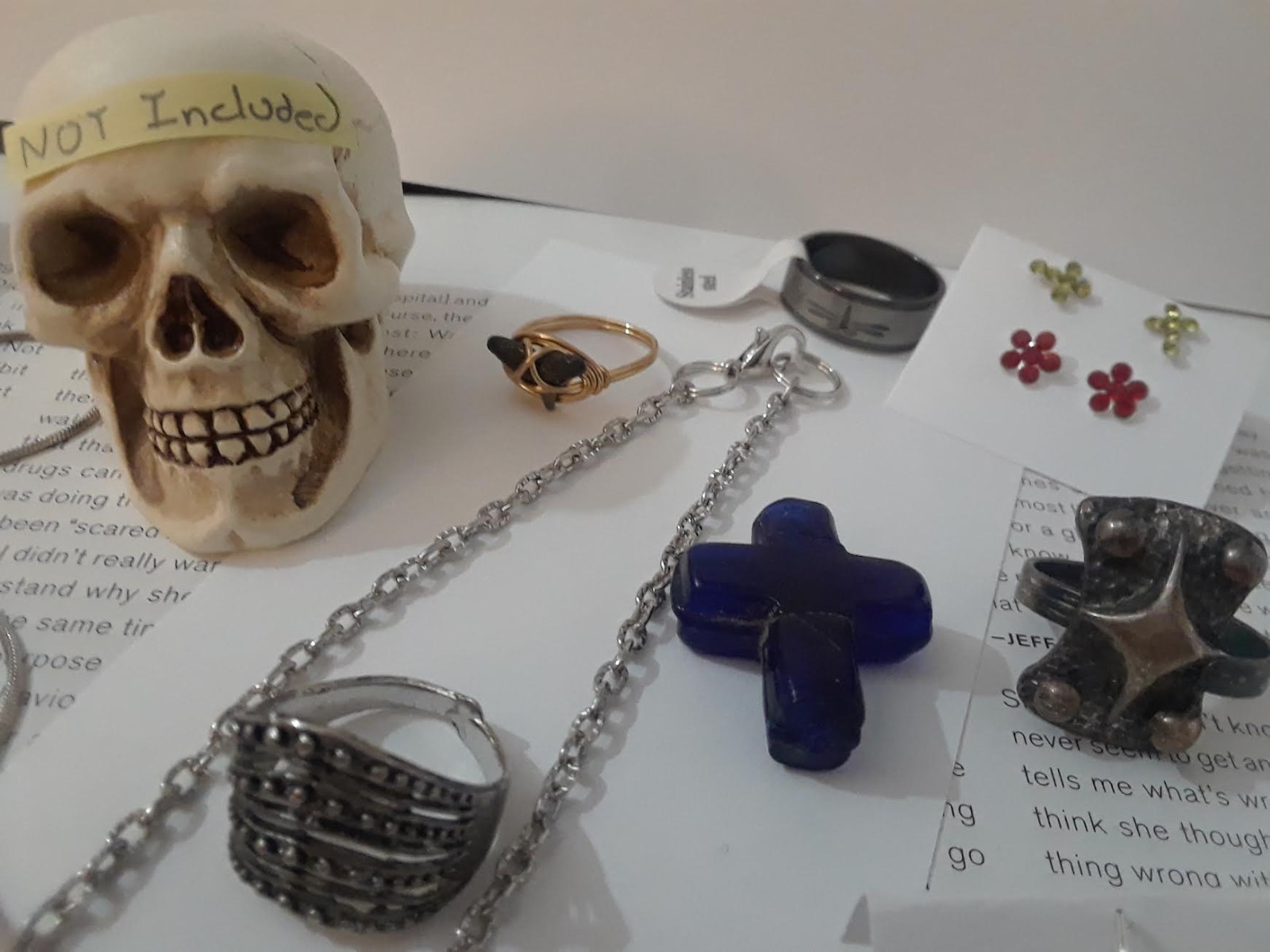 Punk, Goth, Emo, Mixed Jewelry Lot – Skull Safety pin & Red Pad lock necklace