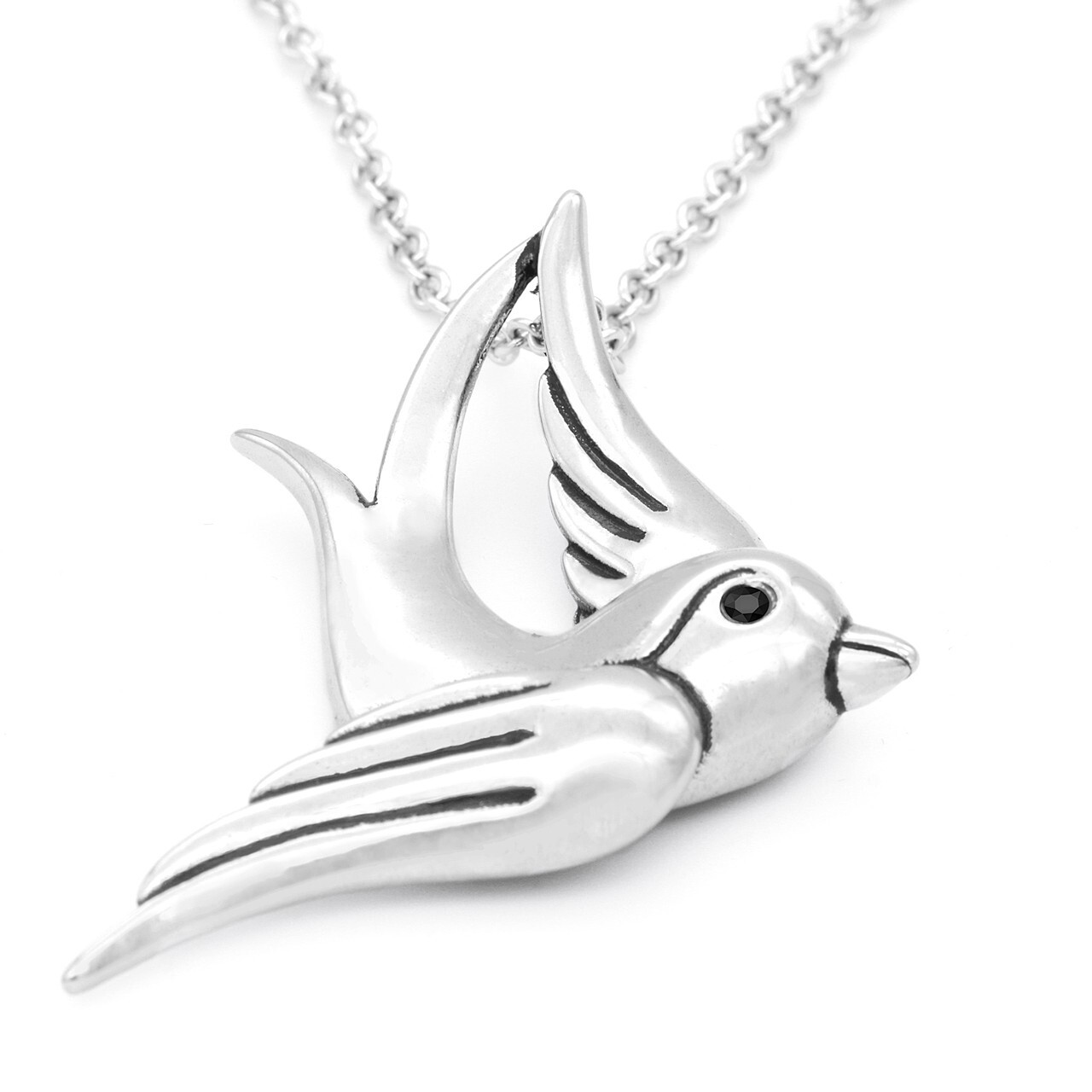 swallow Necklace Black Cubic Zirconia Eyes Bird Pendant By Controse