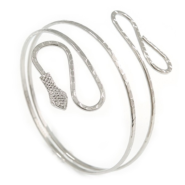 Hammered Snake Upper Arm, Armlet Bracelet In Silver Tone/ up to 28cm