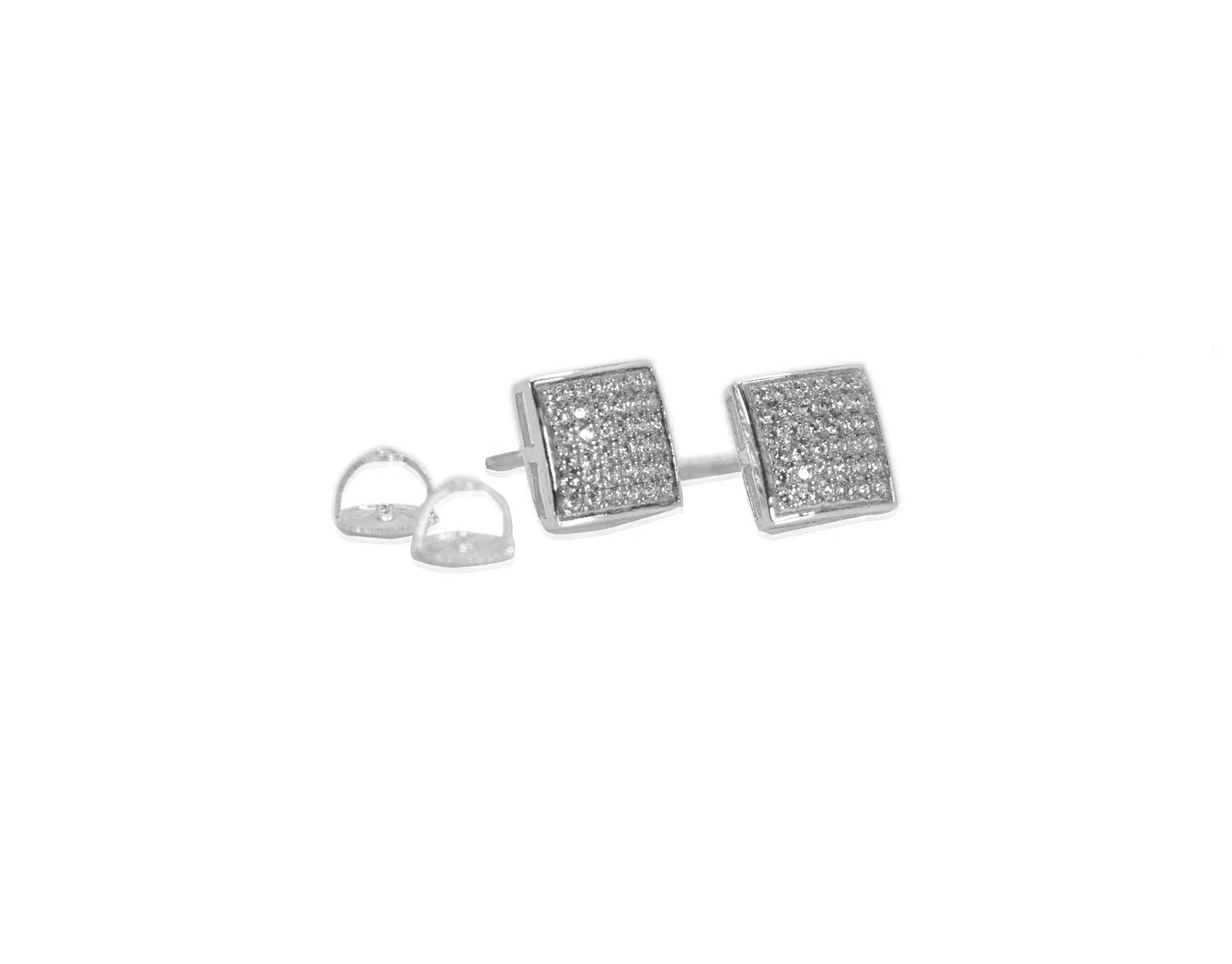 Mens 925 Sterling Silver CZ Square Kite Earrings Studs 9mm