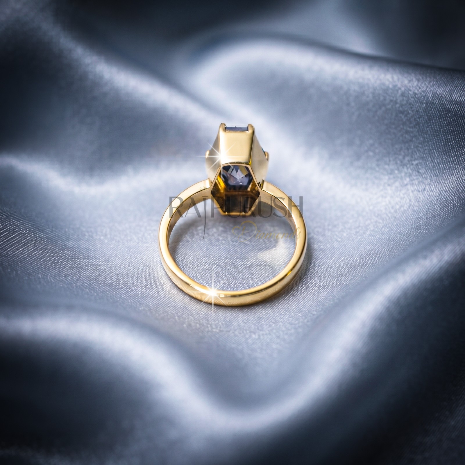 Hexagon Dark Grey Moissanite Engagement Ring 925 Silver Gold Plated Women Gift