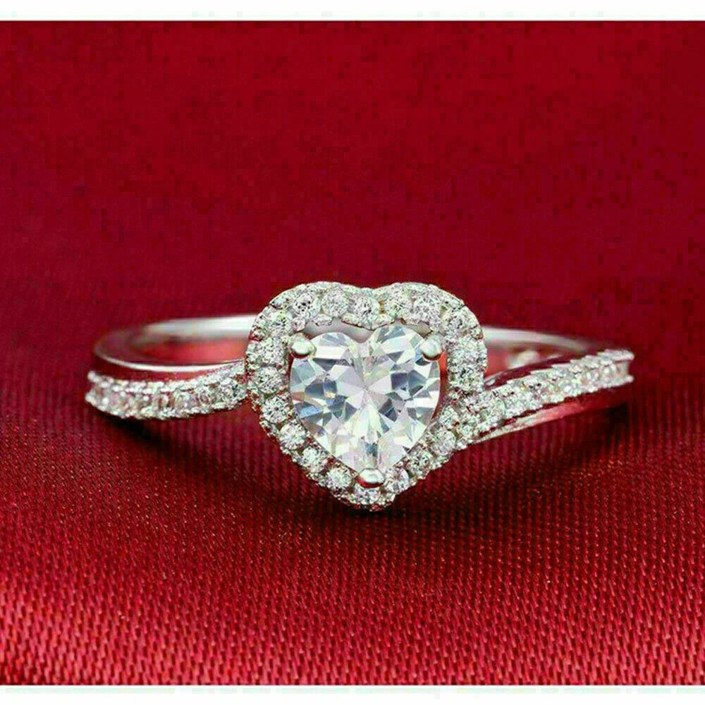 2Ct Heart Cut Lab Created Diamond Engagement Halo Ring 14K White Gold Plated