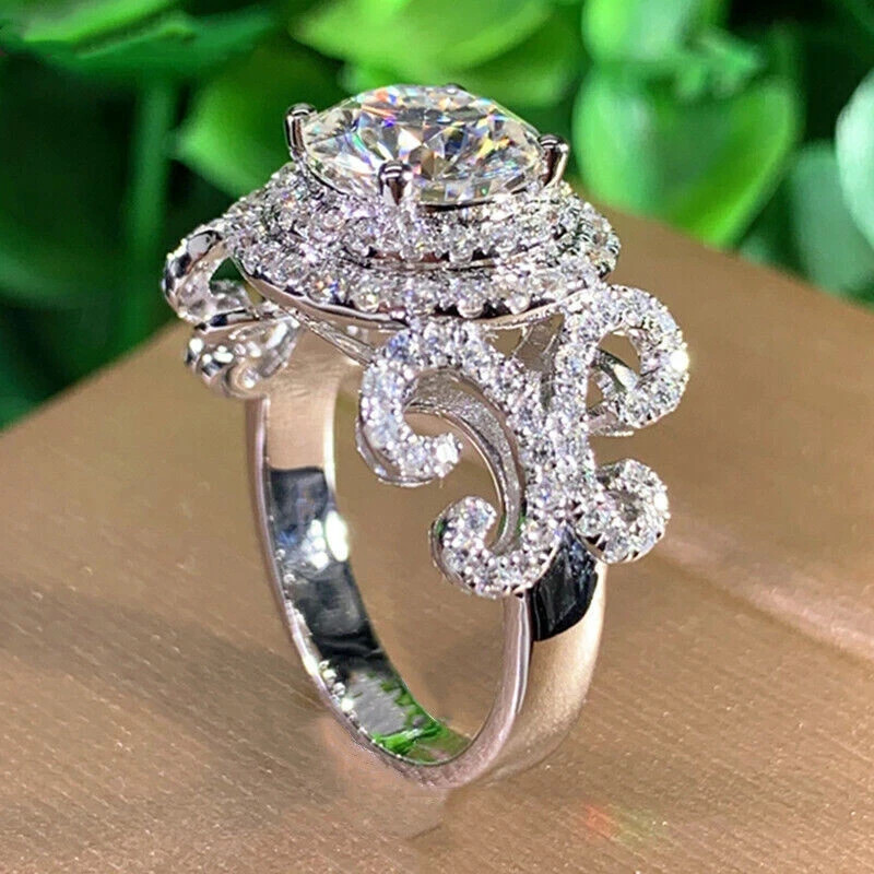3.00Ct Round Lab-Created Halo Designer Engagement Ring 14K White Gold Finish