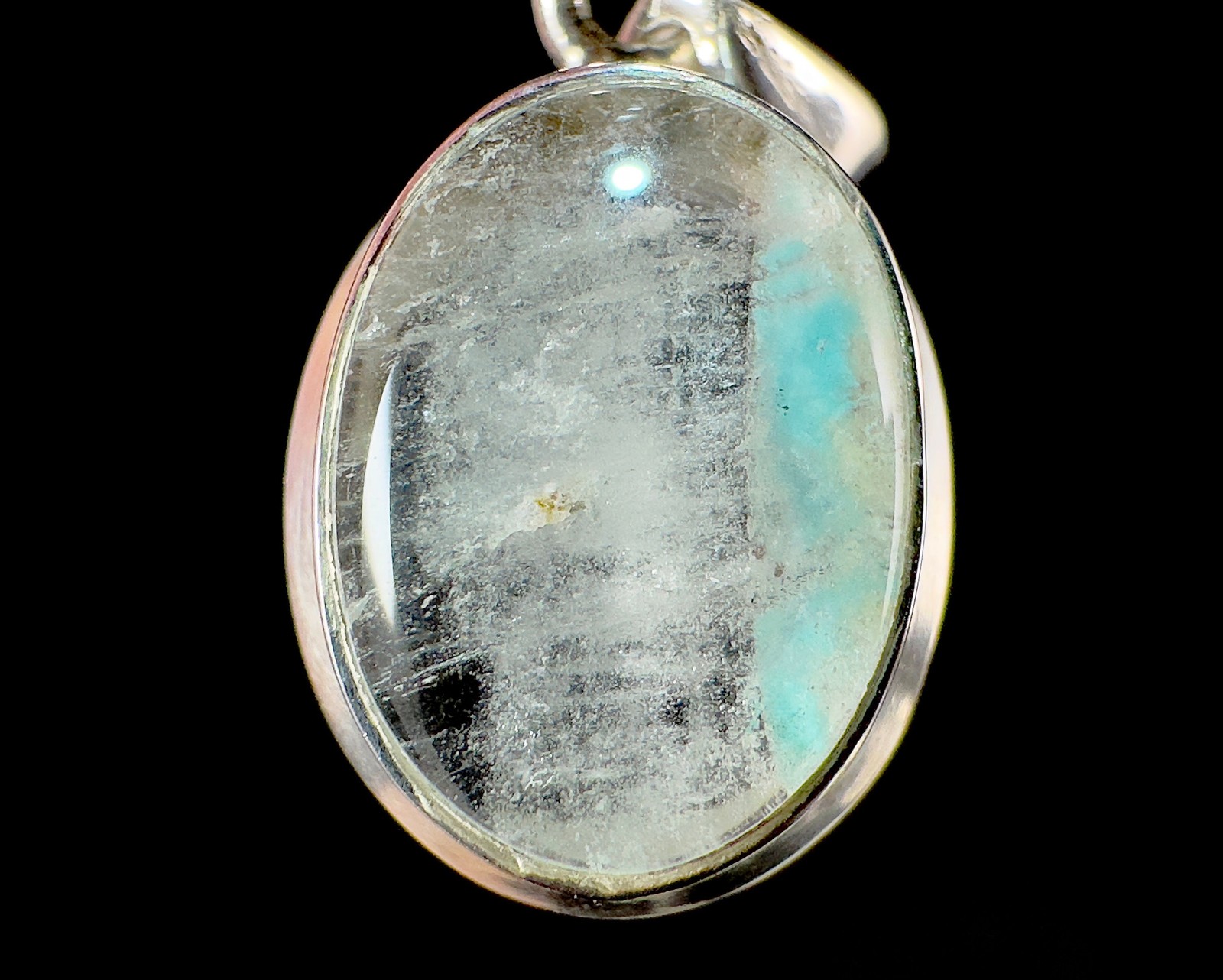 AJOITE in Quartz Crystal Pendant Sterling Silver Cabochon Fine Jewelry, 54524