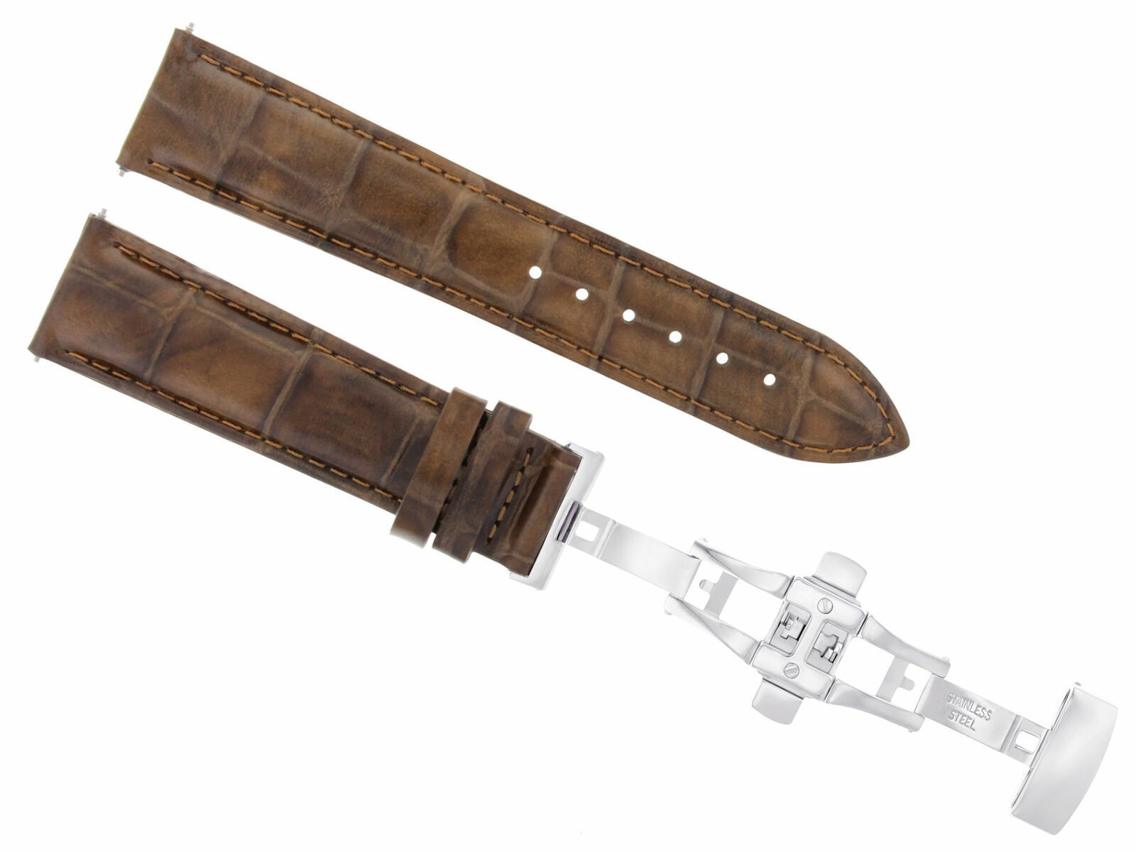 20mm Light Brown Leather Replacement Watch Strap Deployment Clasp For Tag Heuer
