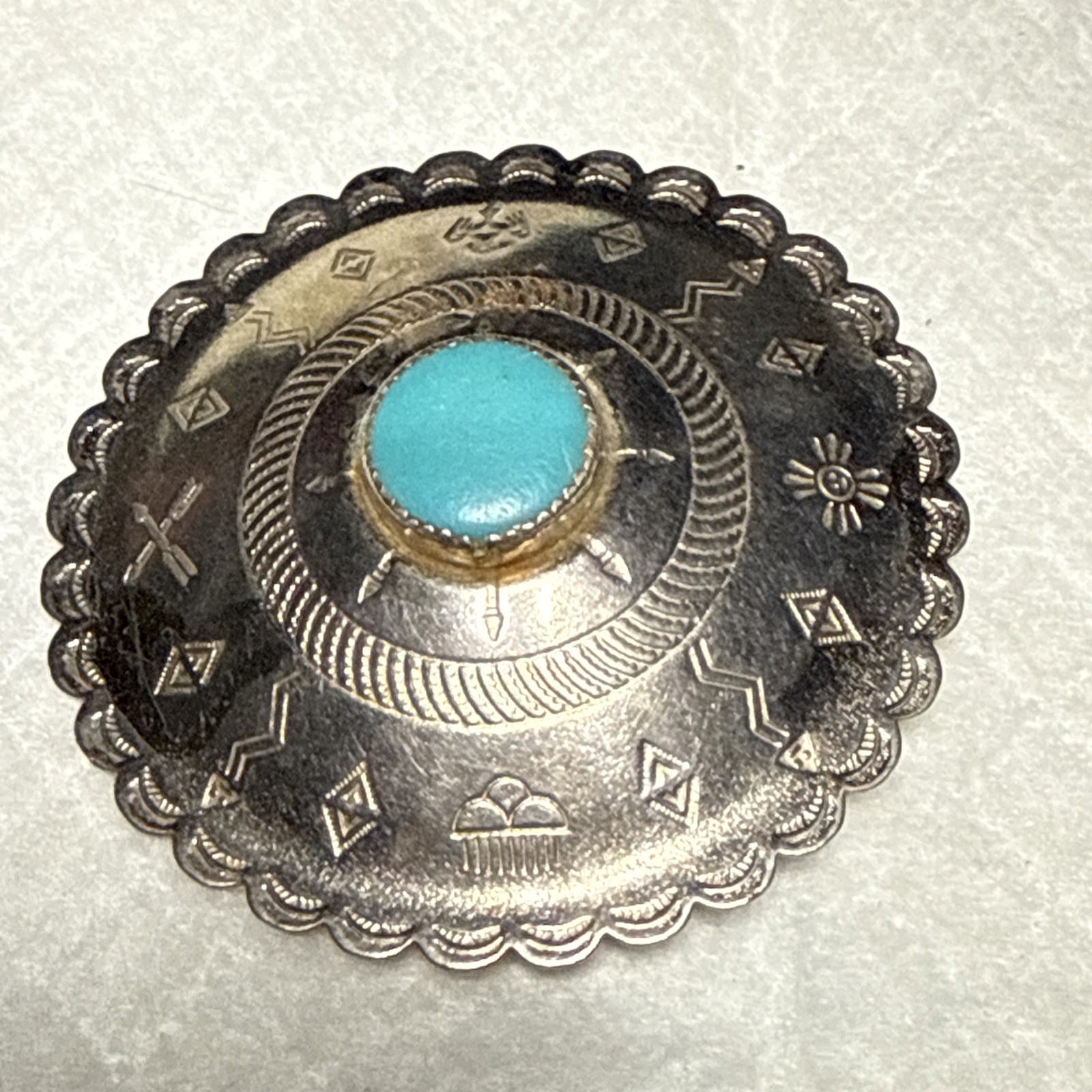 Vtg Bell Trading Company Turquoise Nickle Silver Southwest Concho Button Pin