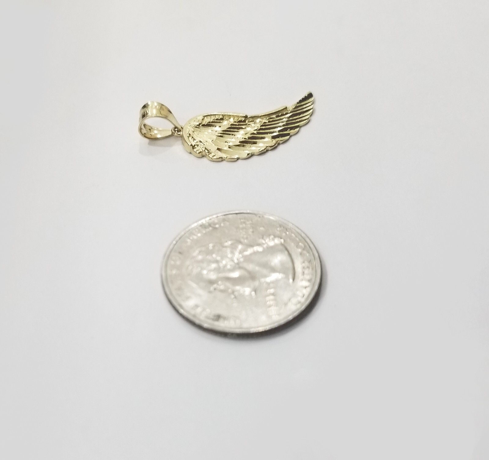 Real 10k Yellow Gold Diamond Cut Angel Wing Charm Pendant 10kt Men Women
