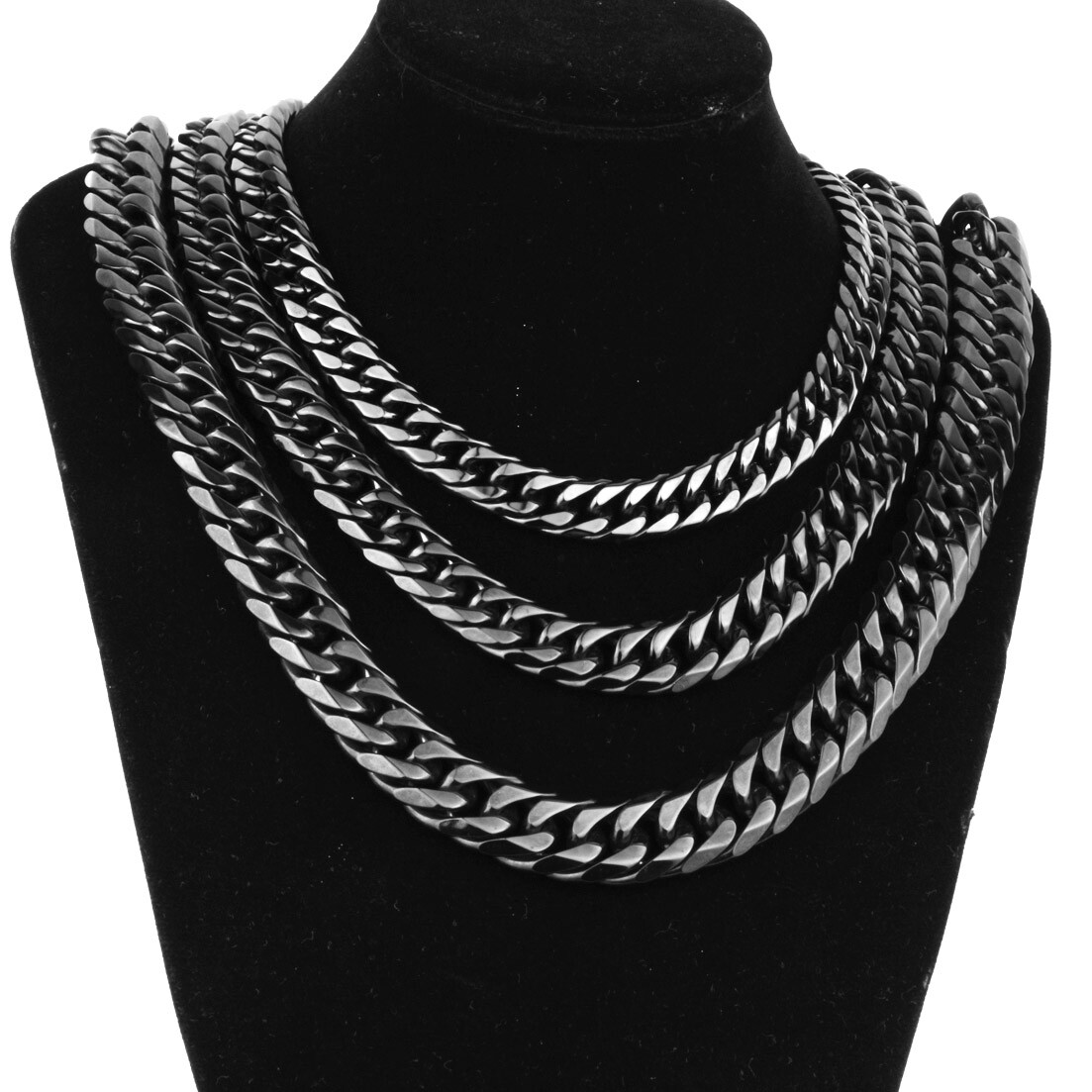 Men’s Black Plated 316L Stainless Steel Curb Cuban Link Chain Necklace Chain