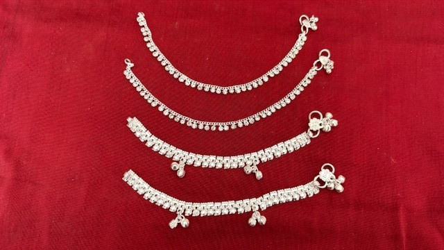 Boho Baby shower anklet bells ankle bracelet 2 pair silver chain charm 6″ India