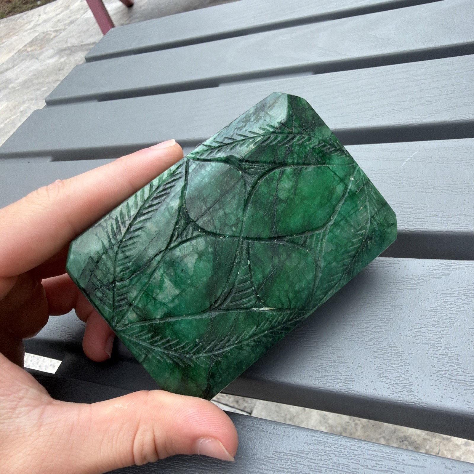 HIGH VALUE extremely large carved forest green emerald gemstone