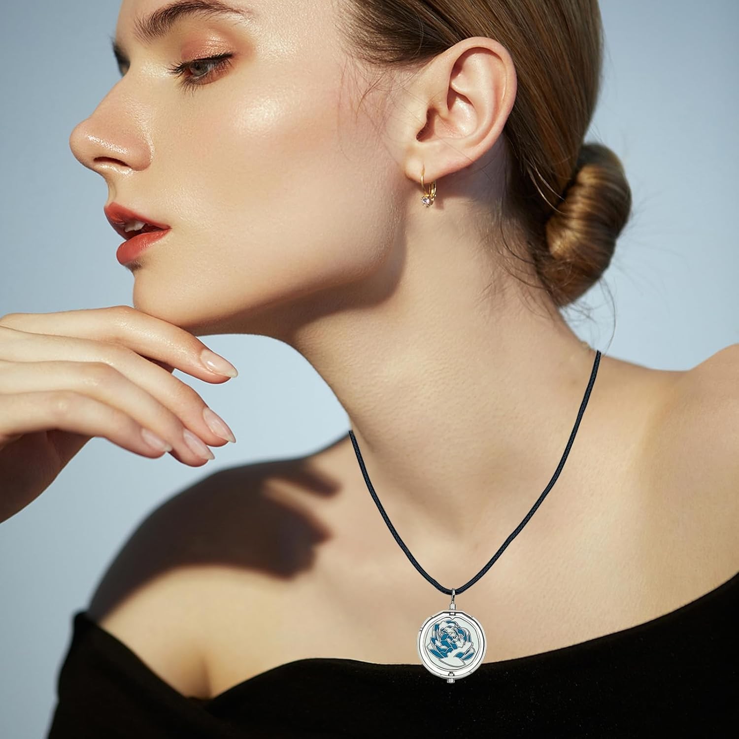 Arcane Jinx Blue Rose Necklace Women Rotatable Pendant Cosplay Props w/ Gift Box