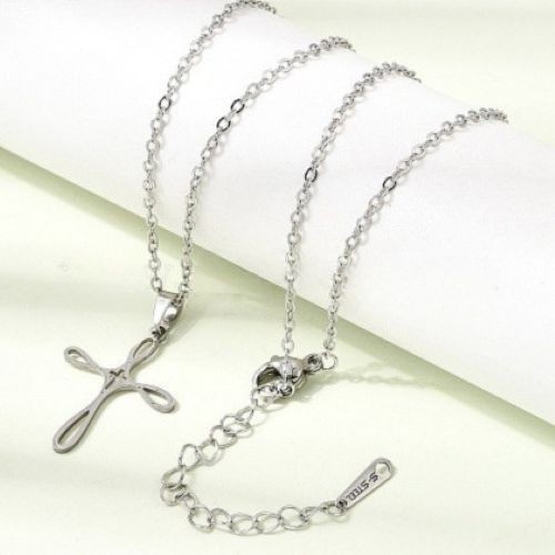 Silver Infinity Cross Necklace Christian Faith Pendant Minimalist Gift Women Her
