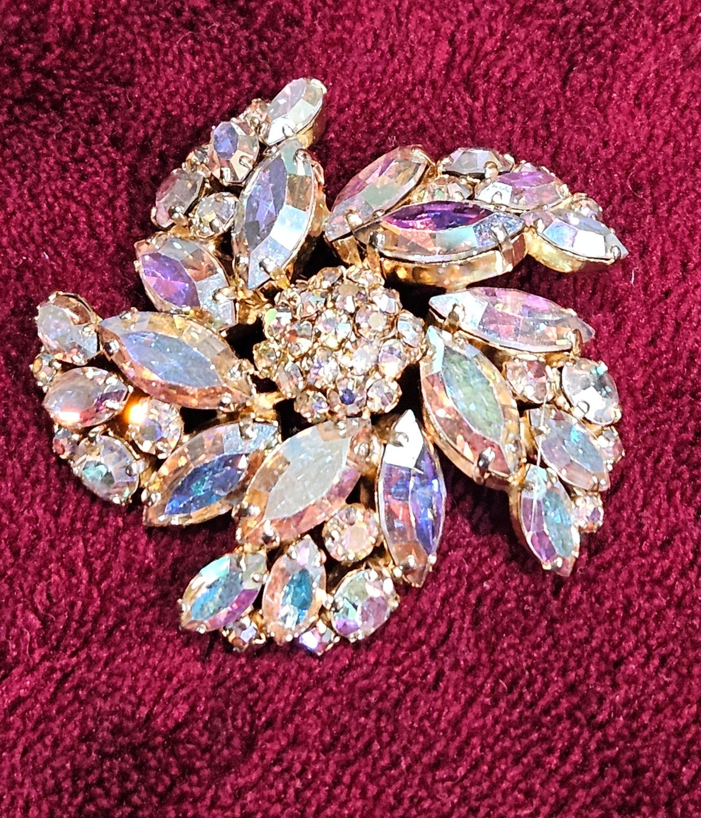 Sherman Aurora Borealis crystal 2″ Brooch signed vintage