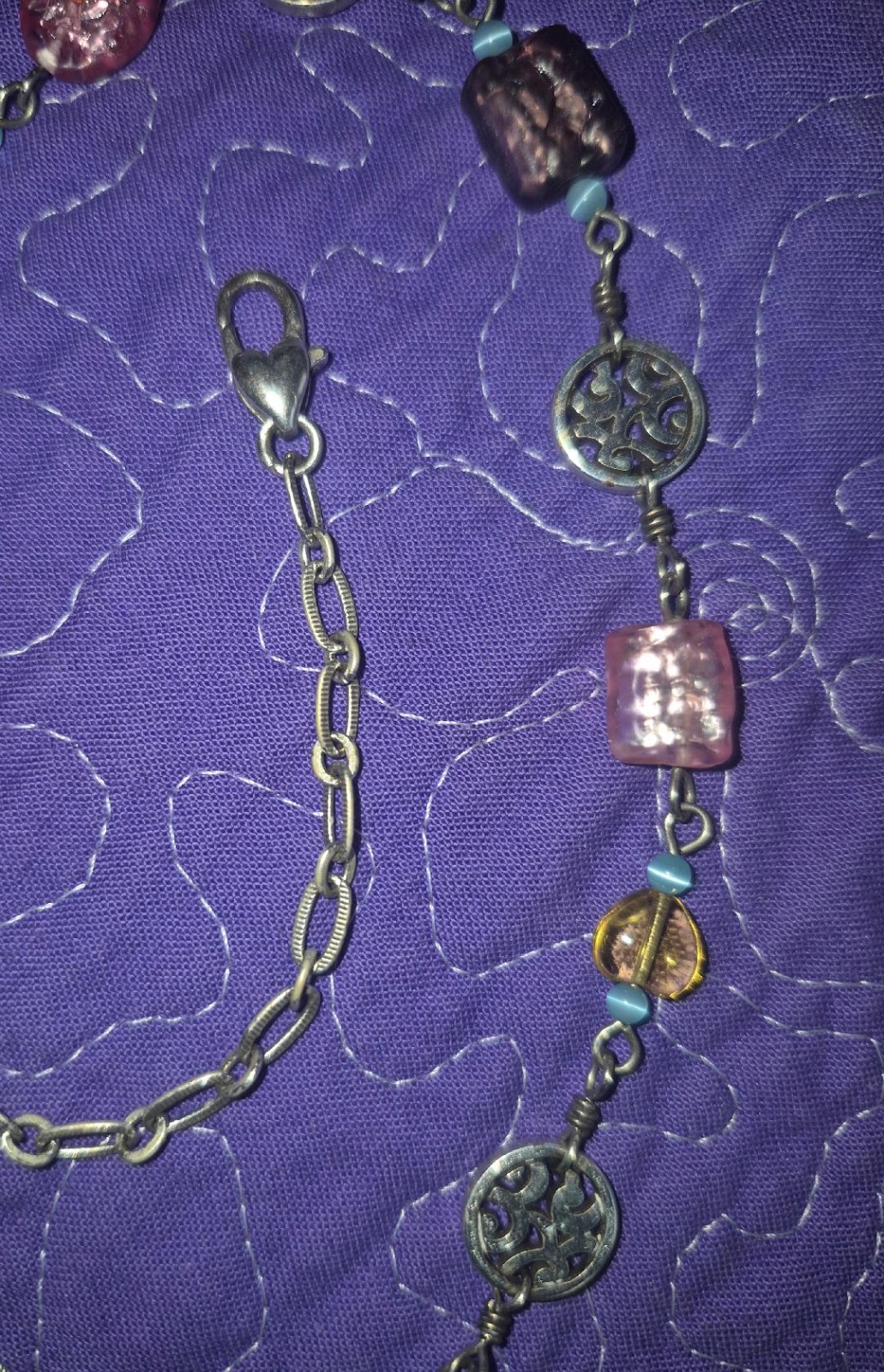 Brighton necklace, RARE, Brushed silver, lovely colorful large & small stones
