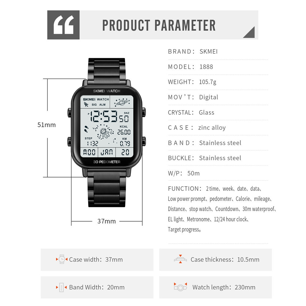 SKMEI Sport Watch Men Astronaut Dial Digital Wristwatch Male Steel LED Watches