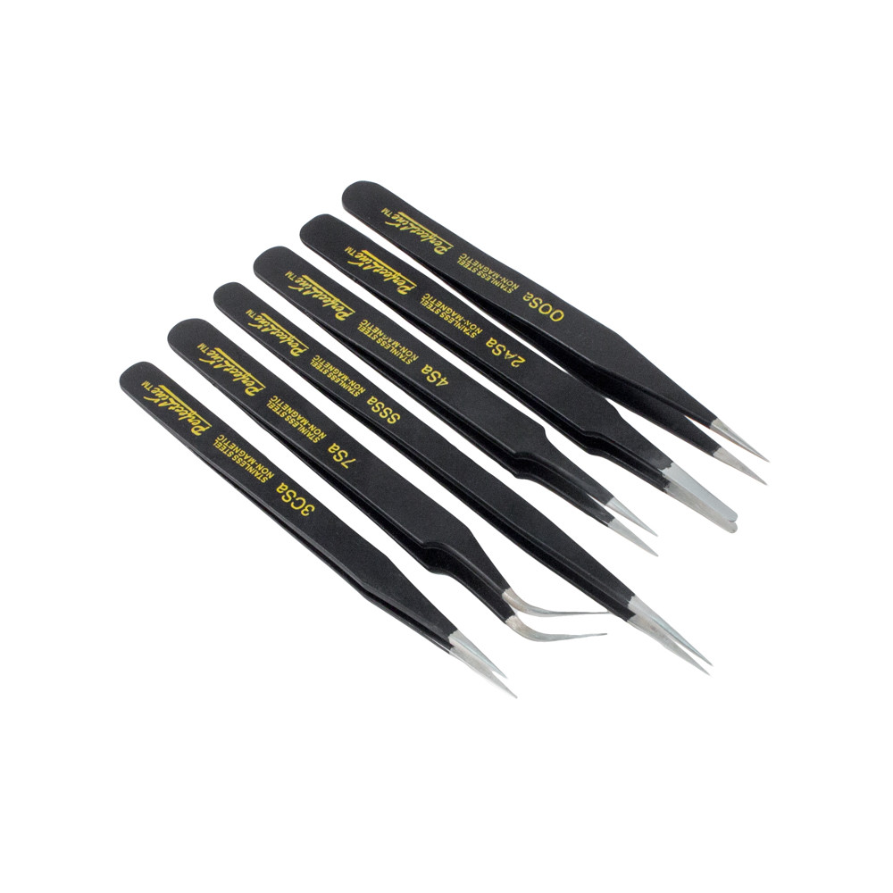 Tweezers Fine Tip Epoxy Coated Non-Magnetic Set of 6 – 57-159