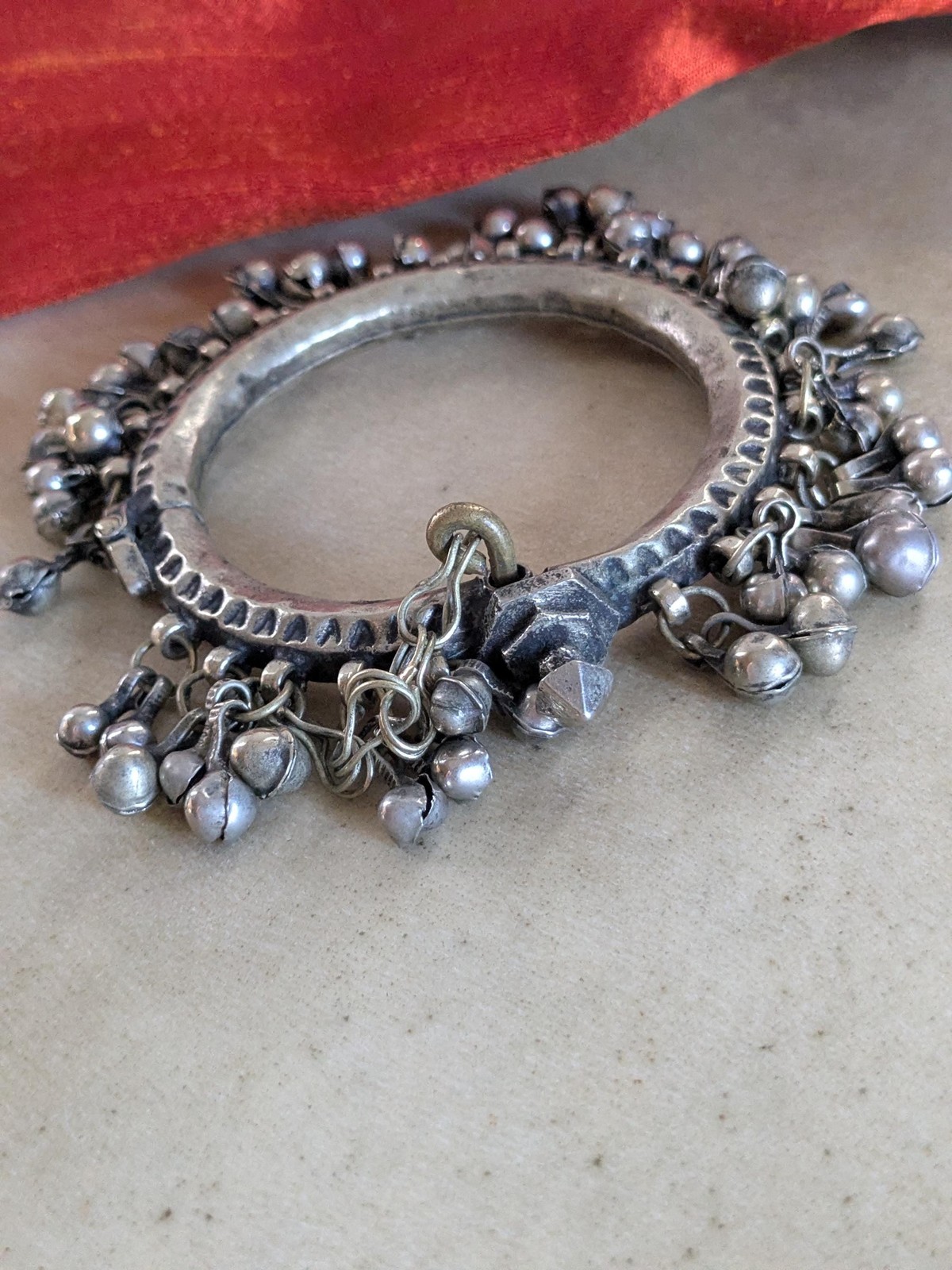Kuchi Bangle Jingling Baubles & Bud Accent Vintage Tribal Jewelry 6.75″ (21495)