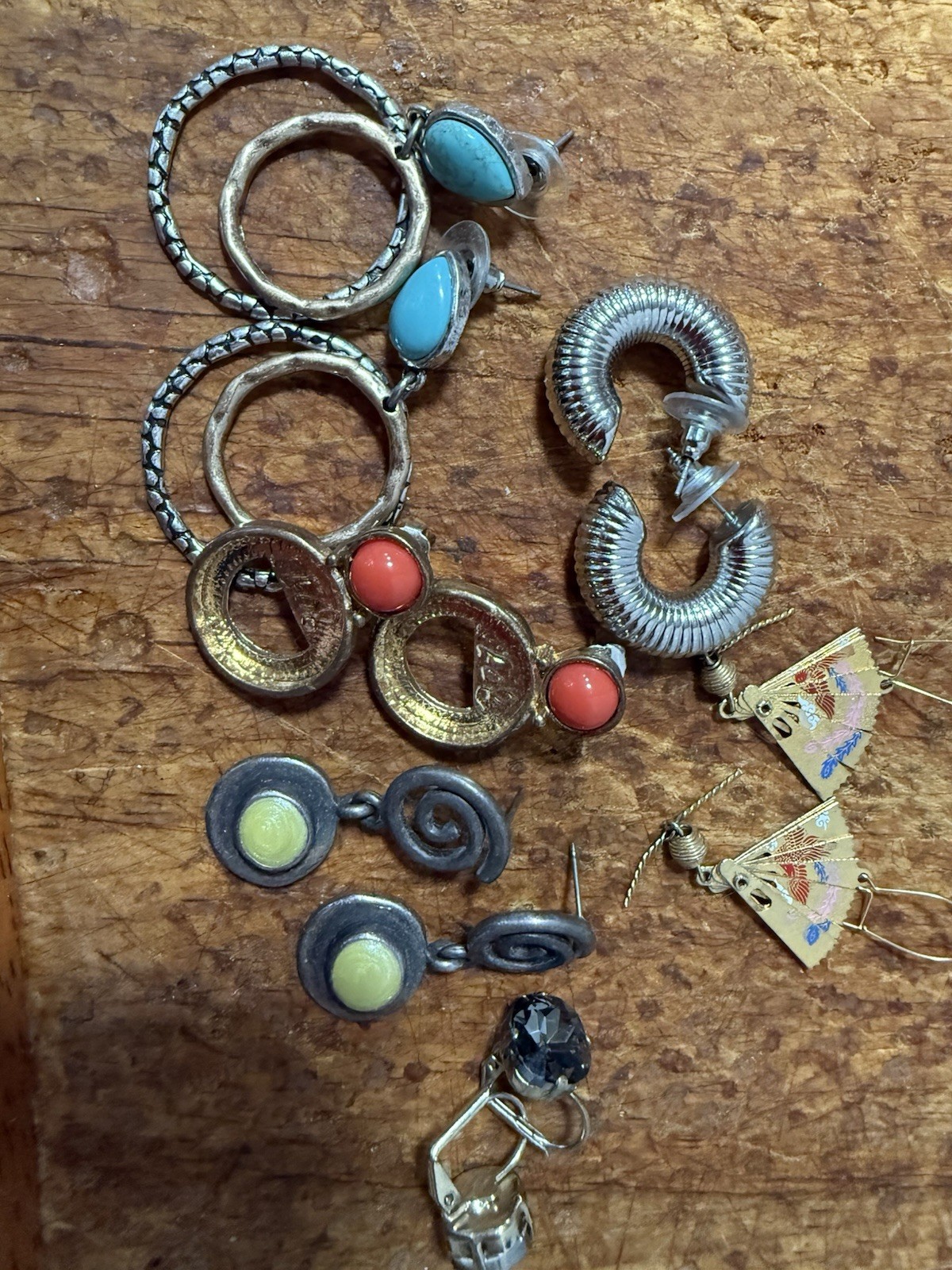 silver-tone blue red oval stone dangle/drop & hoop hook earrings mixed lot