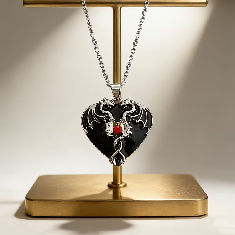 Black Dragon Heart Pendant Necklace with gift box