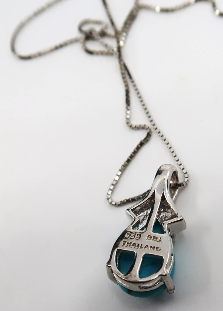 BBJ, Bangkok, Sterling Silver 925 Tear Drop Turquoise Pendant & Necklace, 18-20″