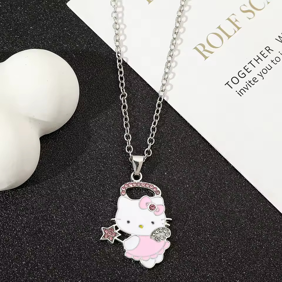 NEW Creative Hello Kitty Anime Cosplay Angel Rhinestone Pendant Necklace