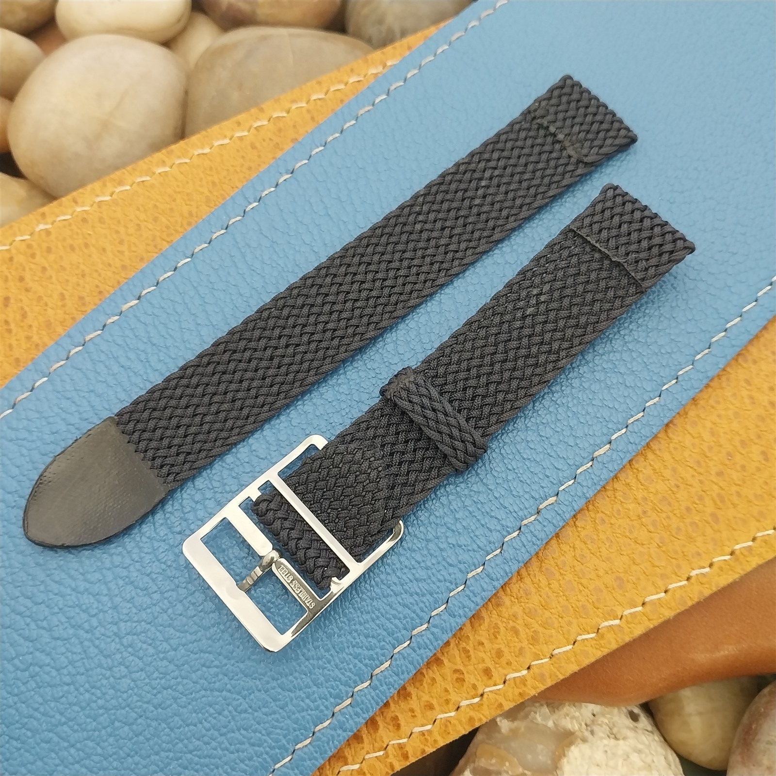 17.2mm Perlon Mesh 2-piece Gray & Silver Buckle 1960s Vintage Field Watch Strap