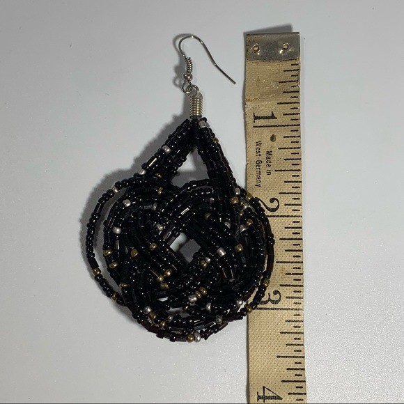 Woven Black Silver Gold Seed Bead Earrings Boho Artsy Bohemian Gypsy Whimsigoth