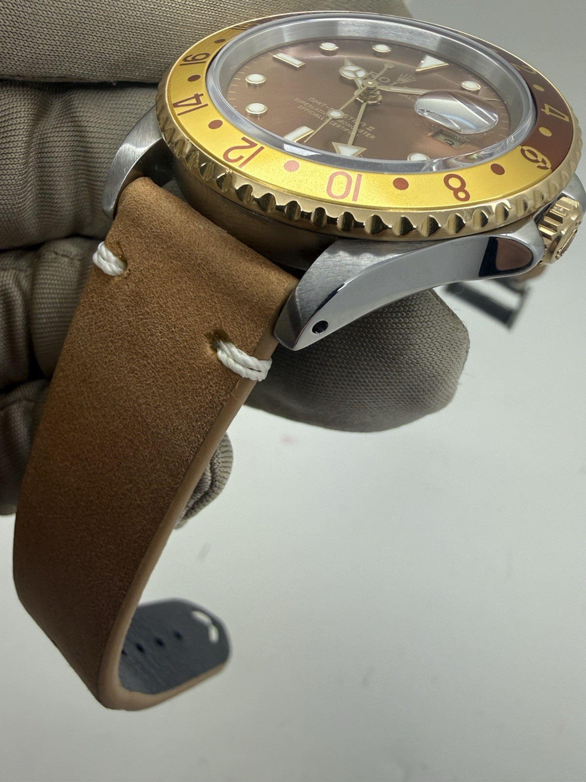 1989 Rolex GMT Master II Rootbeer Brown Bezel Dial Leather 40mm Watch 16713 RSC