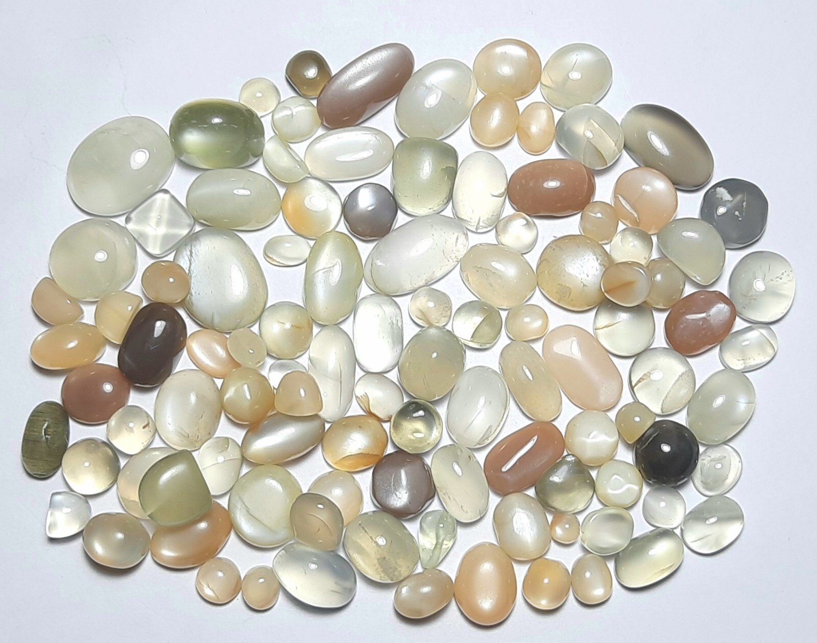White Grey Peach Chocolate Moonstone Mix 100 Carat Lot Cabochon Free Shipping
