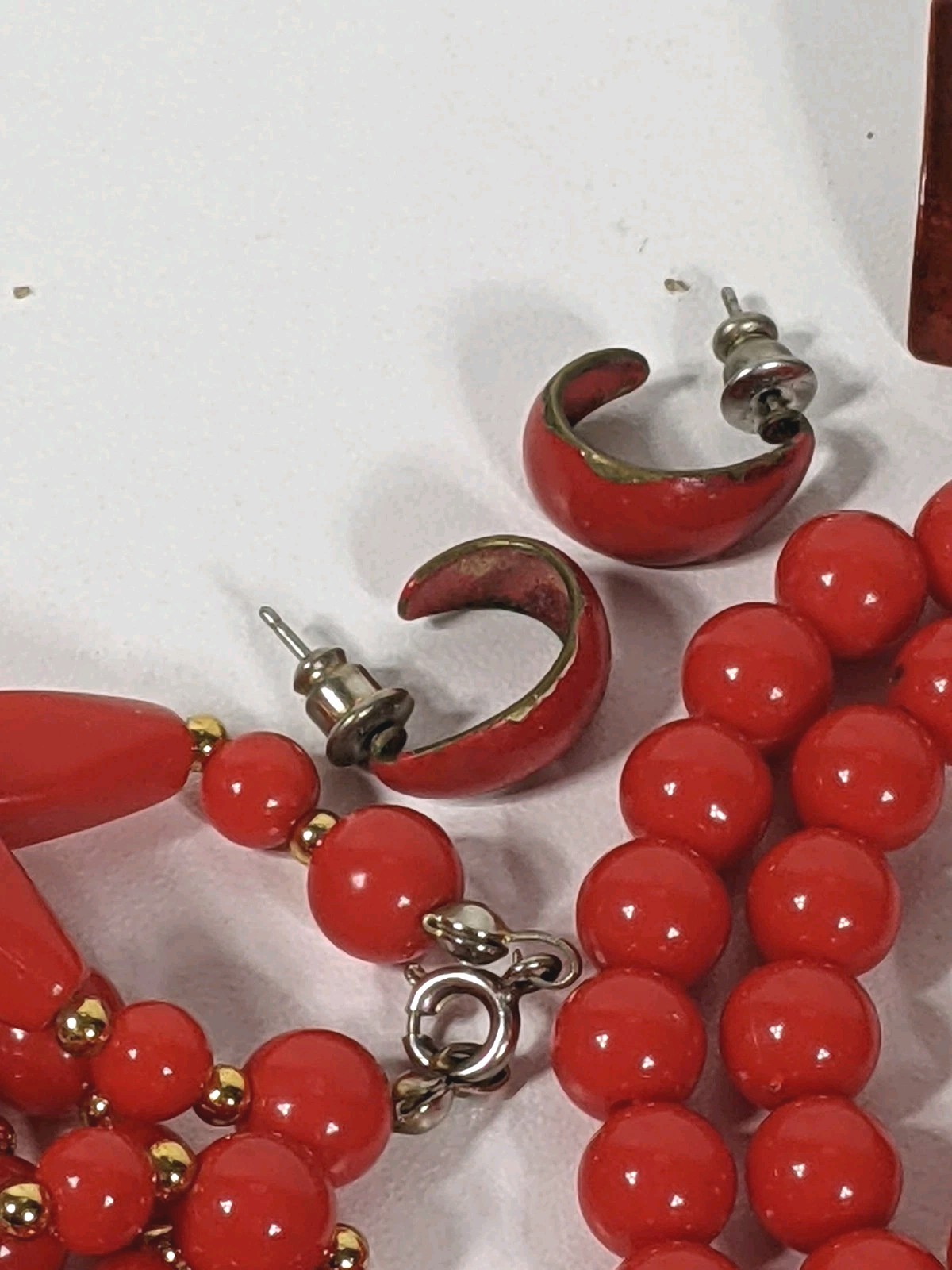 Red Jewelry Lot Necklaces Earrings Charms One Trifari & Unbranded All Vintage 8p