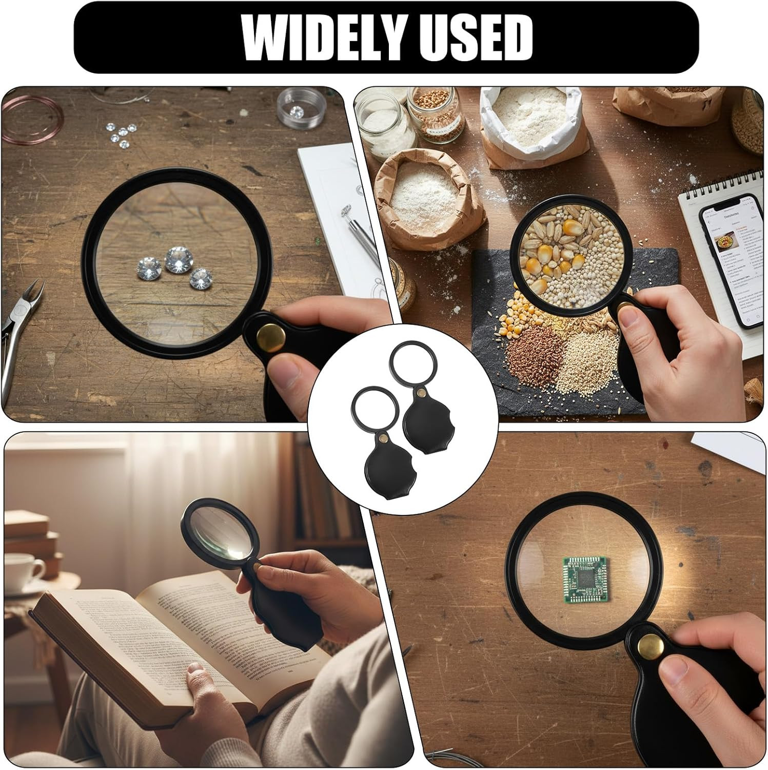 2-Pack 10X Pocket Magnifying Glasses for Reading, Travel, and Close Work