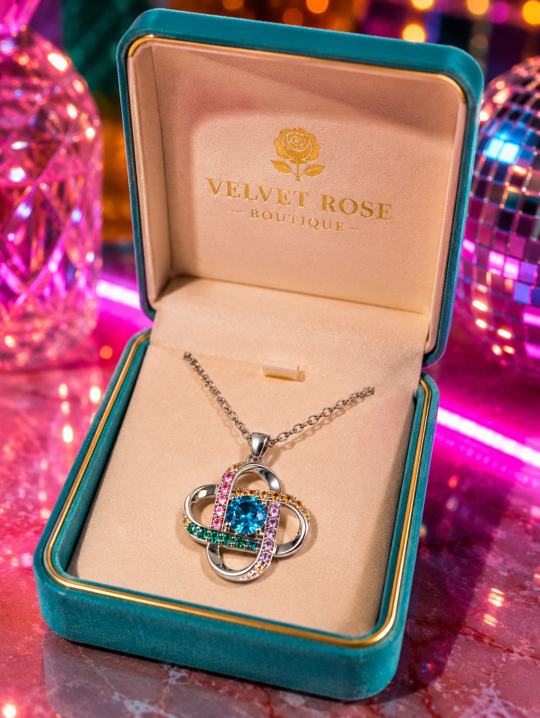 Women’s Infinity Knot Pendant Necklace Mint Green Crystal Multicolor CZ Stones