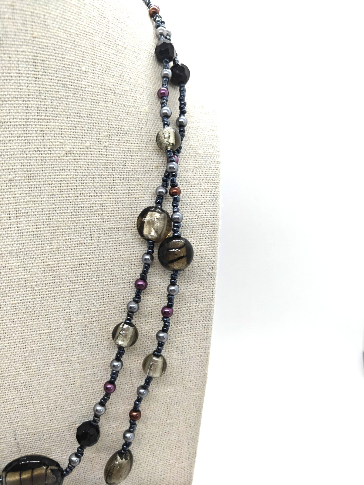 Premier Designs Beaded Necklace Multi Color Glass Beads Swirled Double Strand