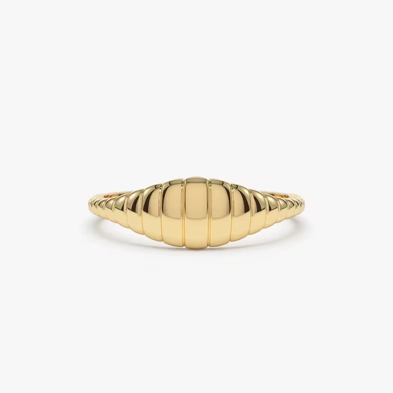 Gold Pinky Ring14k Solid Gold Minimalist Wave Signet Ring Dainty Signet Ring