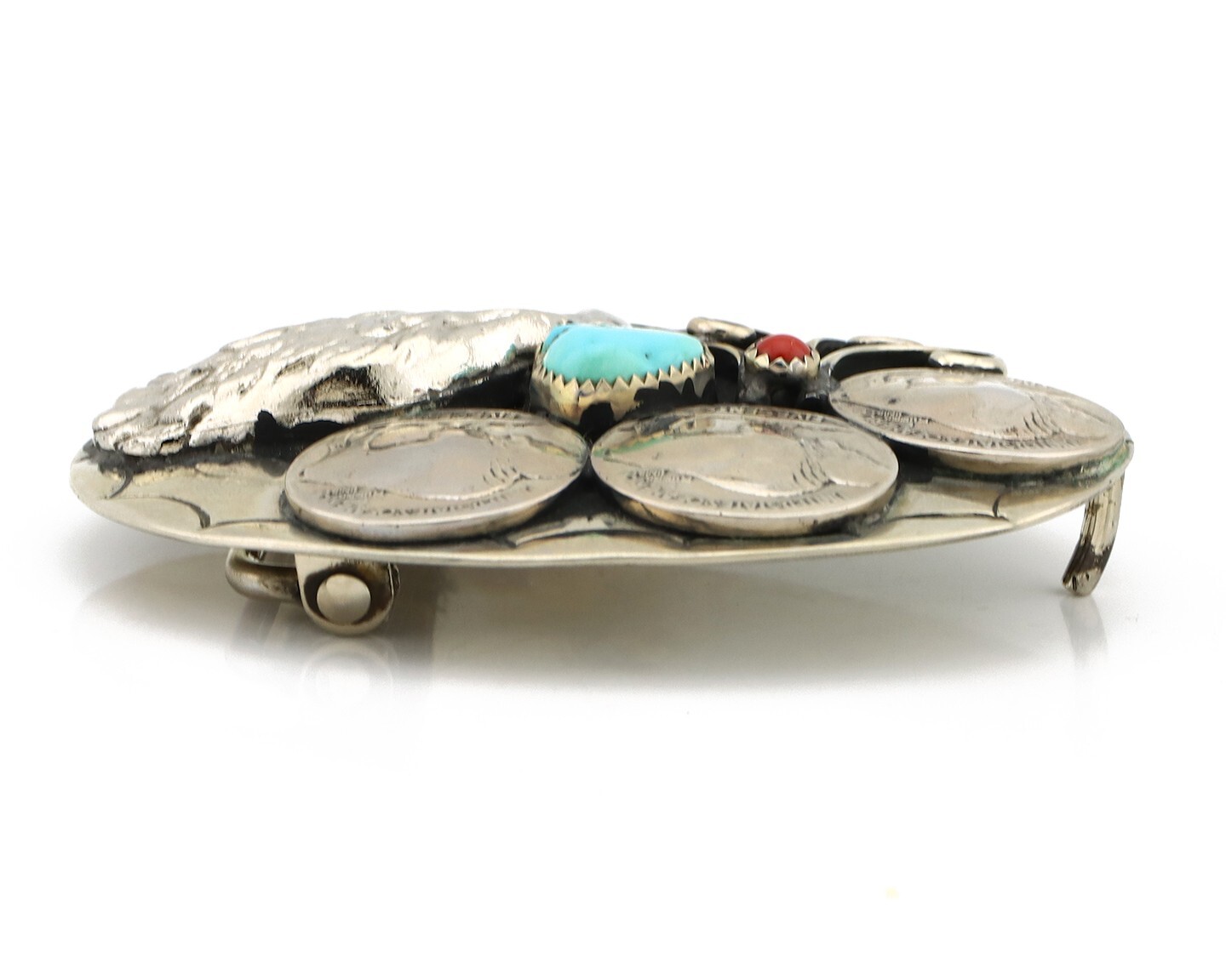 Navajo Eagle Belt Buckle Nickle Silver Gemstone Handmade Native American C.80’s
